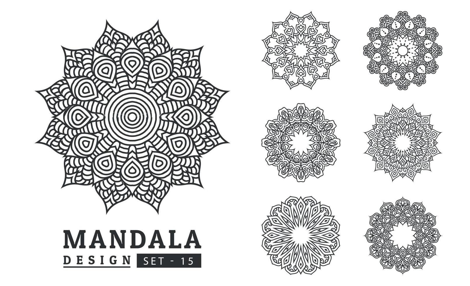 Black and white flower mandala art set vector