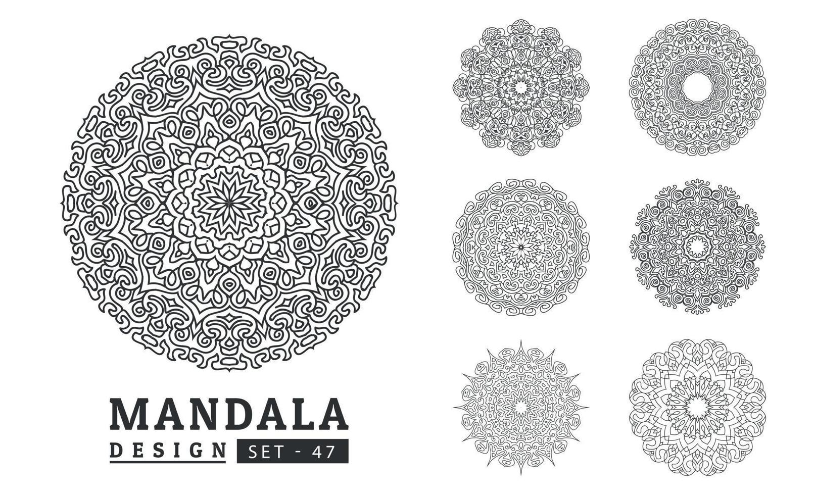 Black and white flower mandala designs set. New mandala art vector illustration