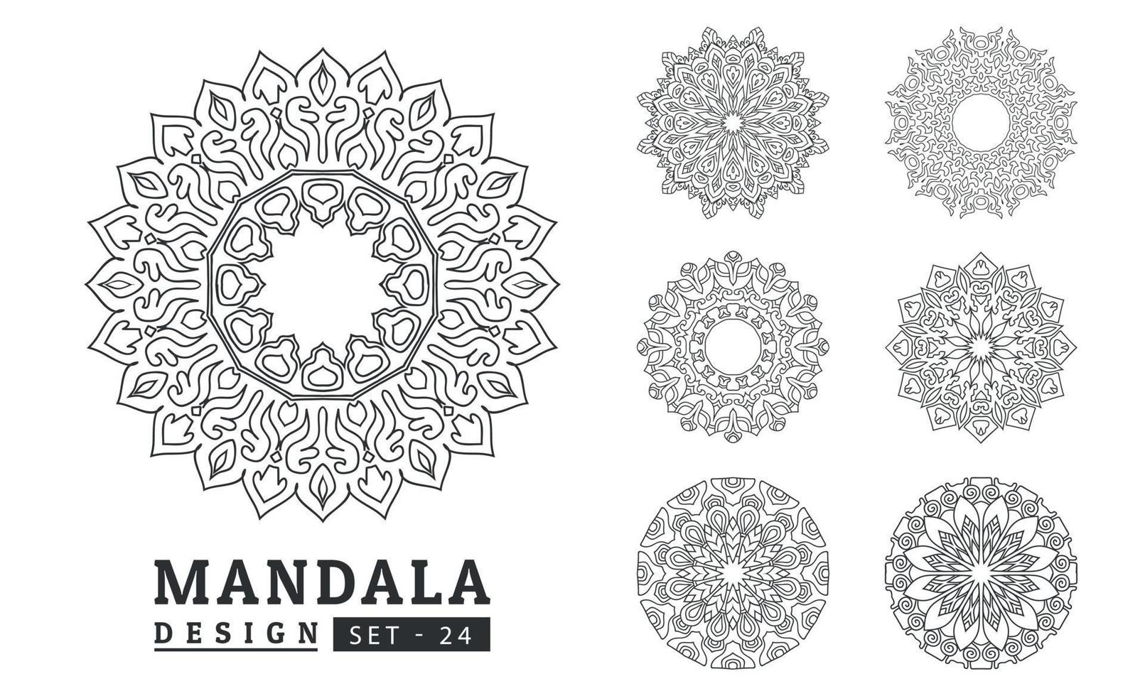 Black and white flower mandala art set vector