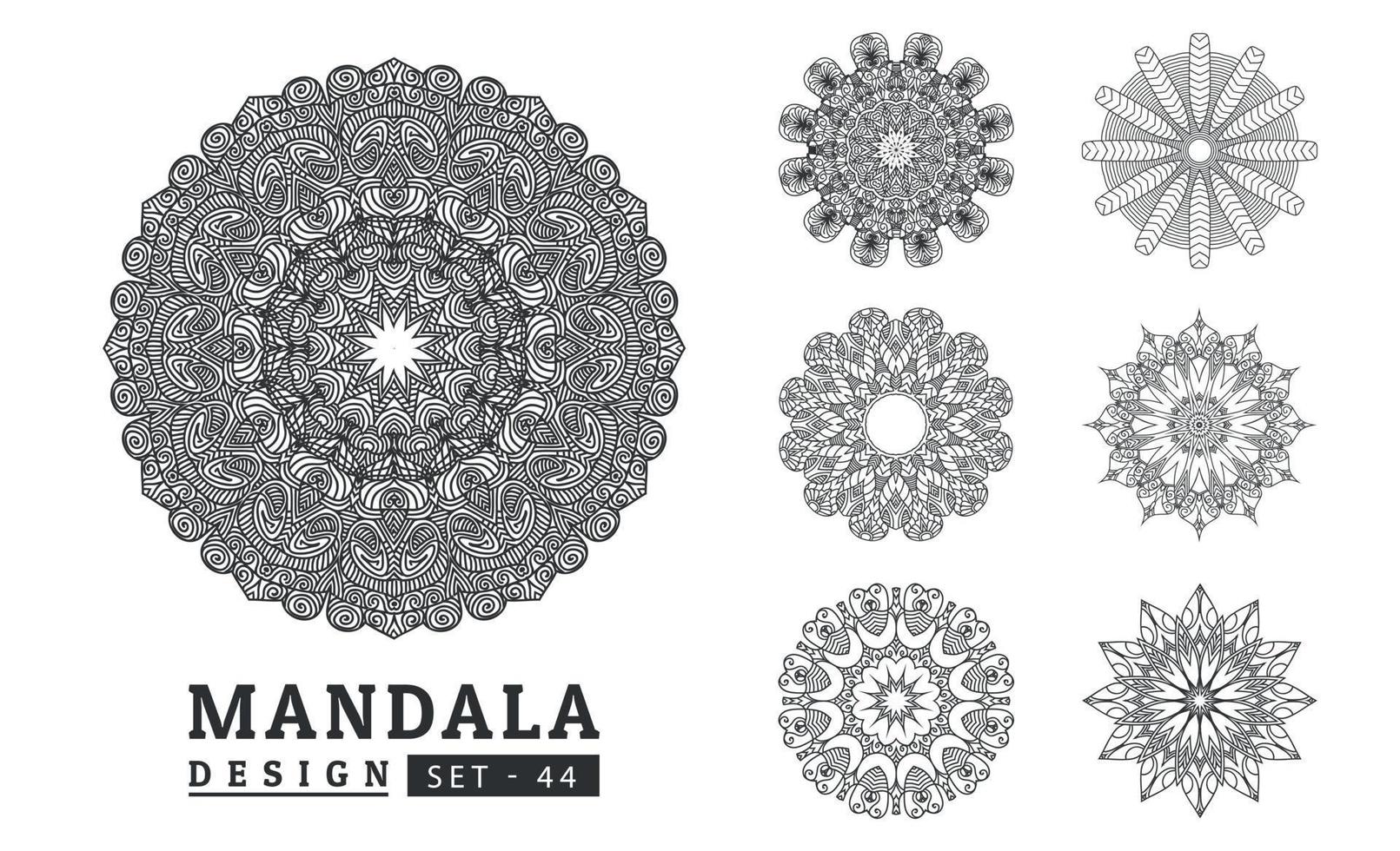 Black and white flower mandala designs set. New mandala art vector illustration