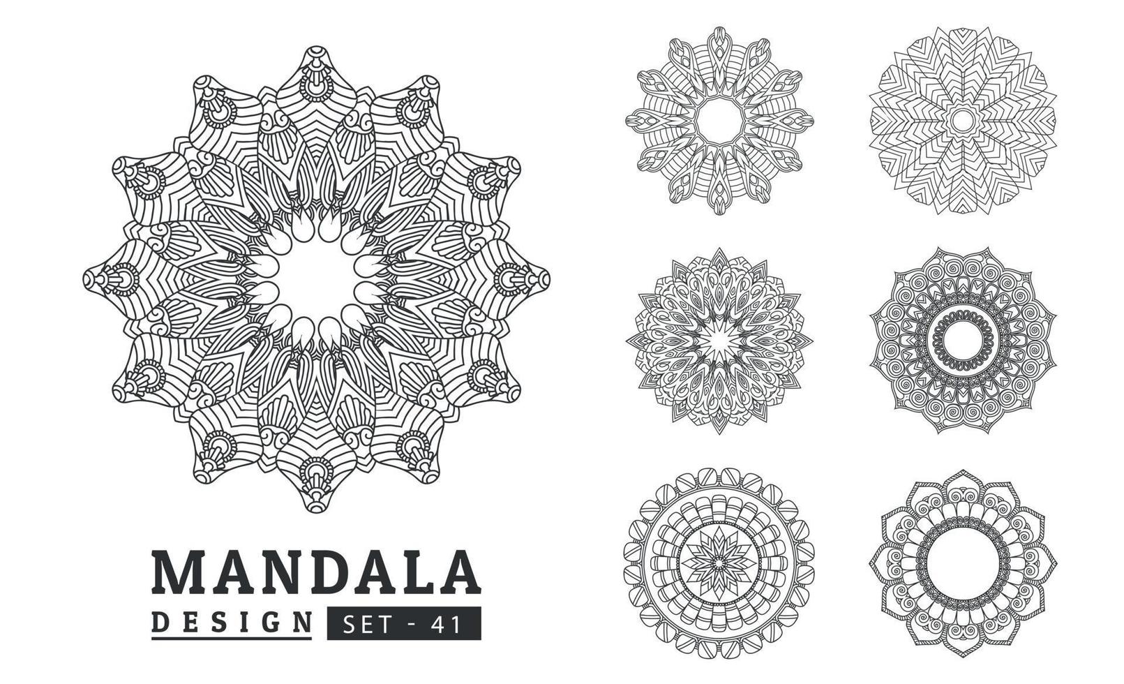 Black and white flower mandala designs set. New mandala art vector illustration