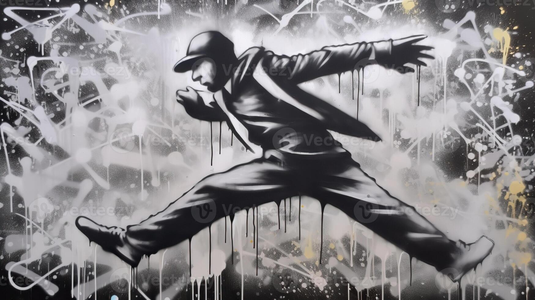 . . Street art graffiti of dancing person music rhythm. Inspired by Banksy underground culture. Graphic Art photo