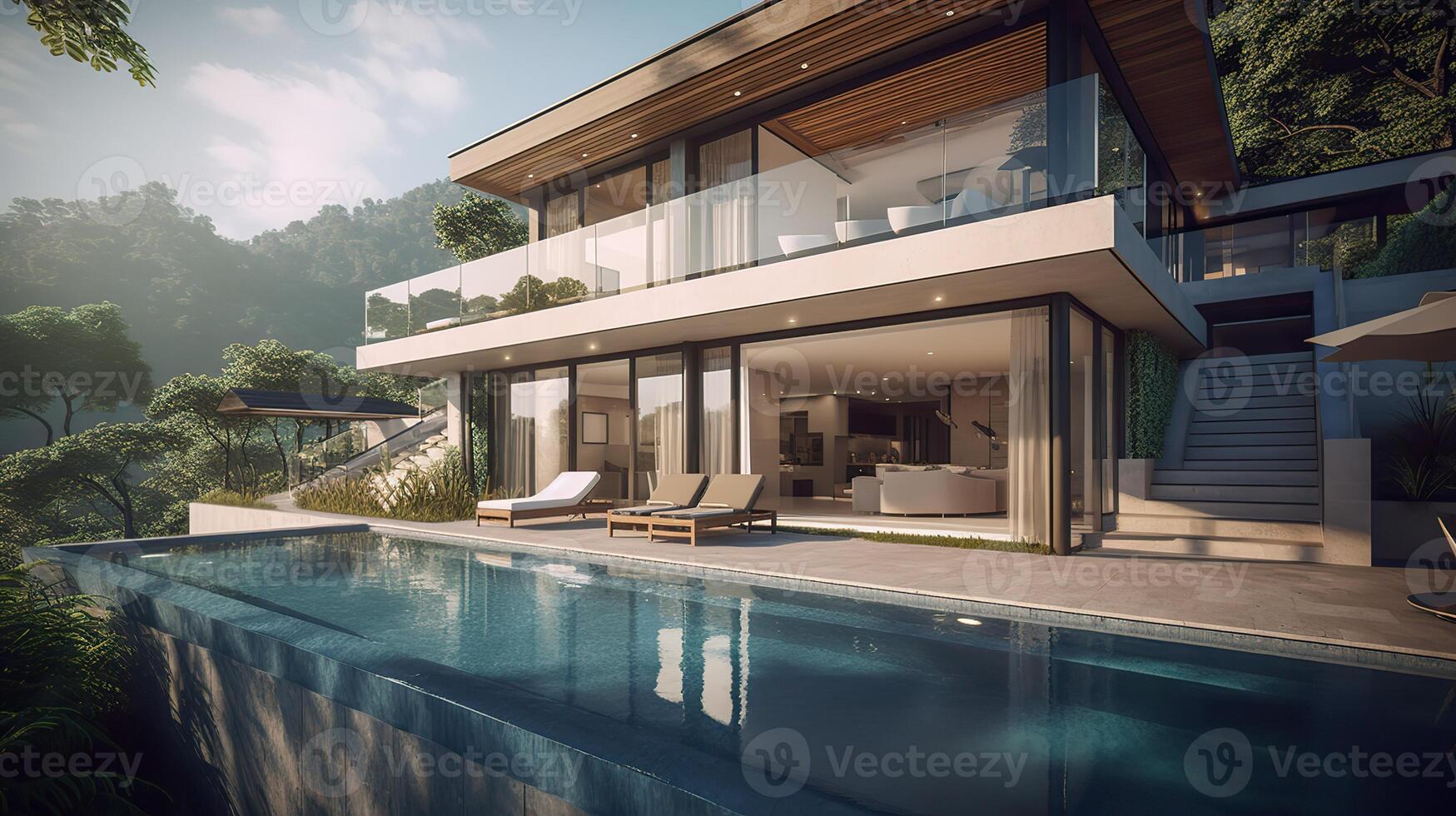 . . Photo render of luxury villa with pool. Millionaires life vacation vibe Graphic Art