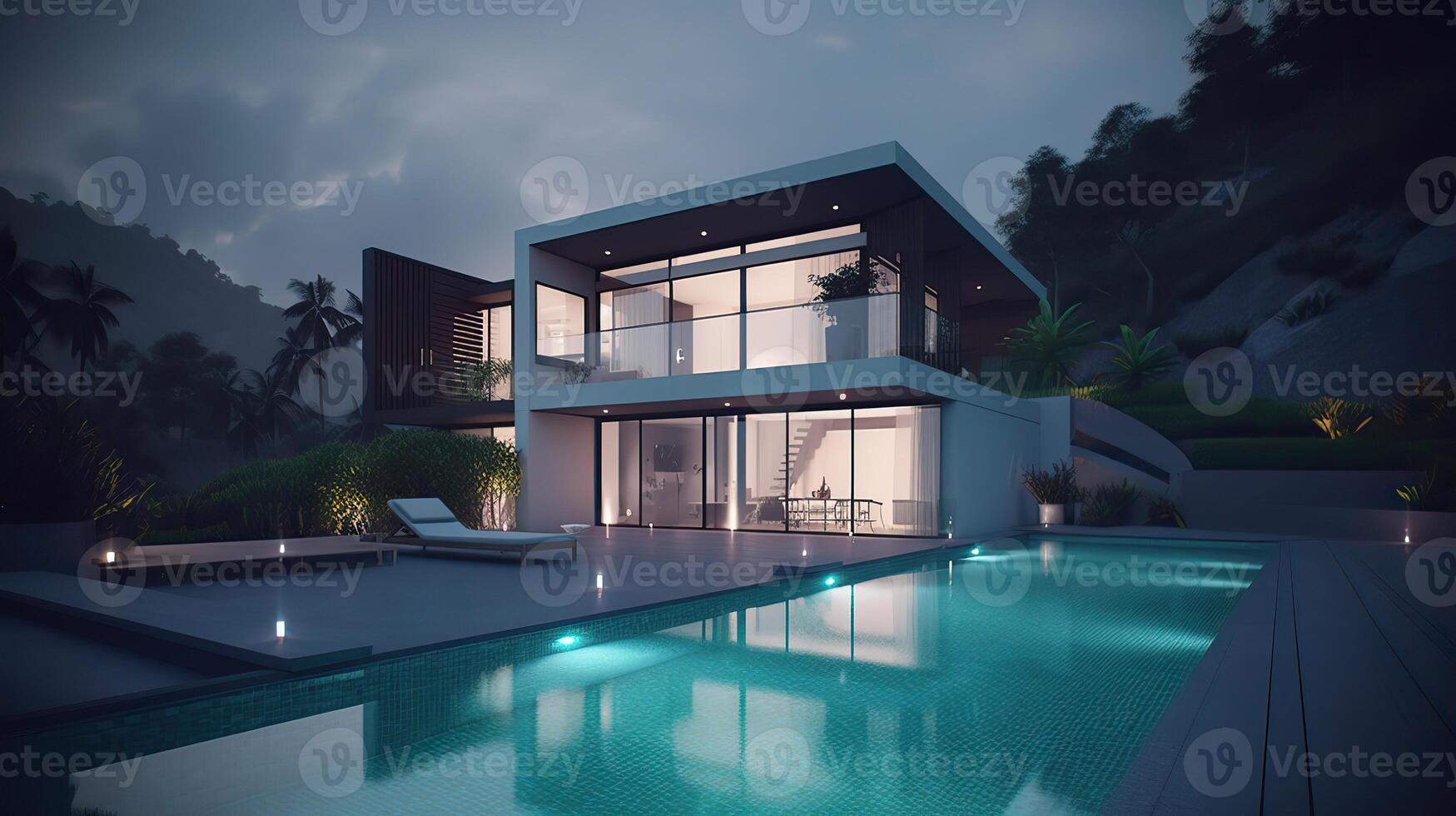 . . Photo render of luxury villa with pool. Millionaires life vacation vibe Graphic Art