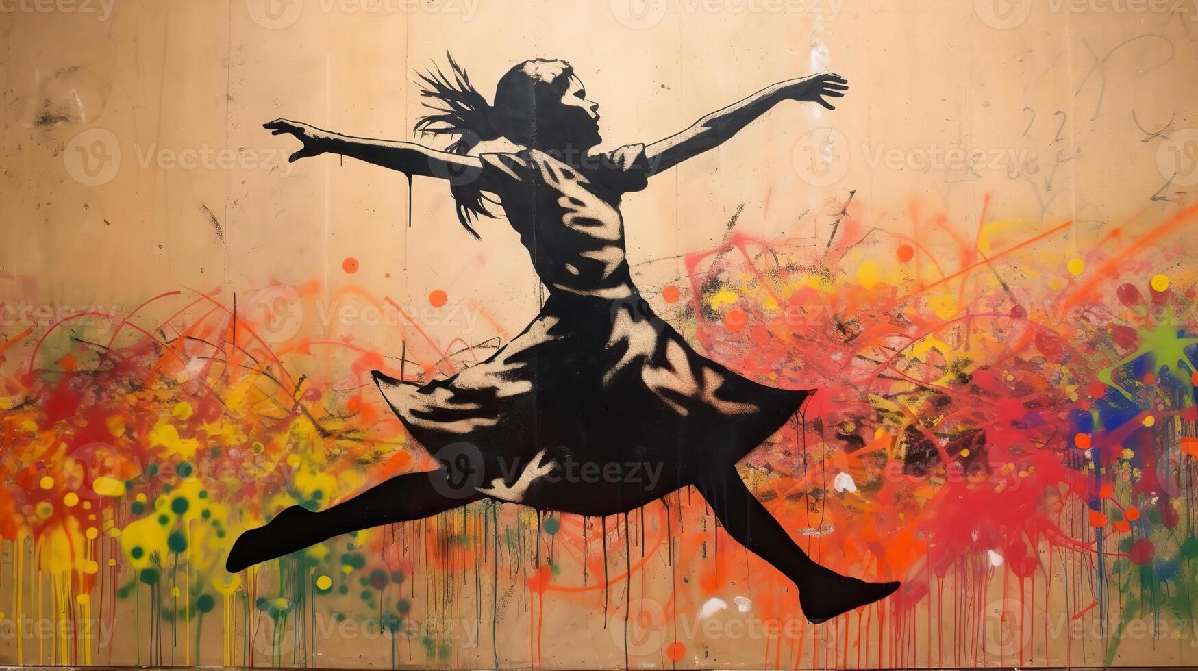 . . Street art graffiti of dancing person music rhythm. Inspired by Banksy underground culture. Graphic Art photo