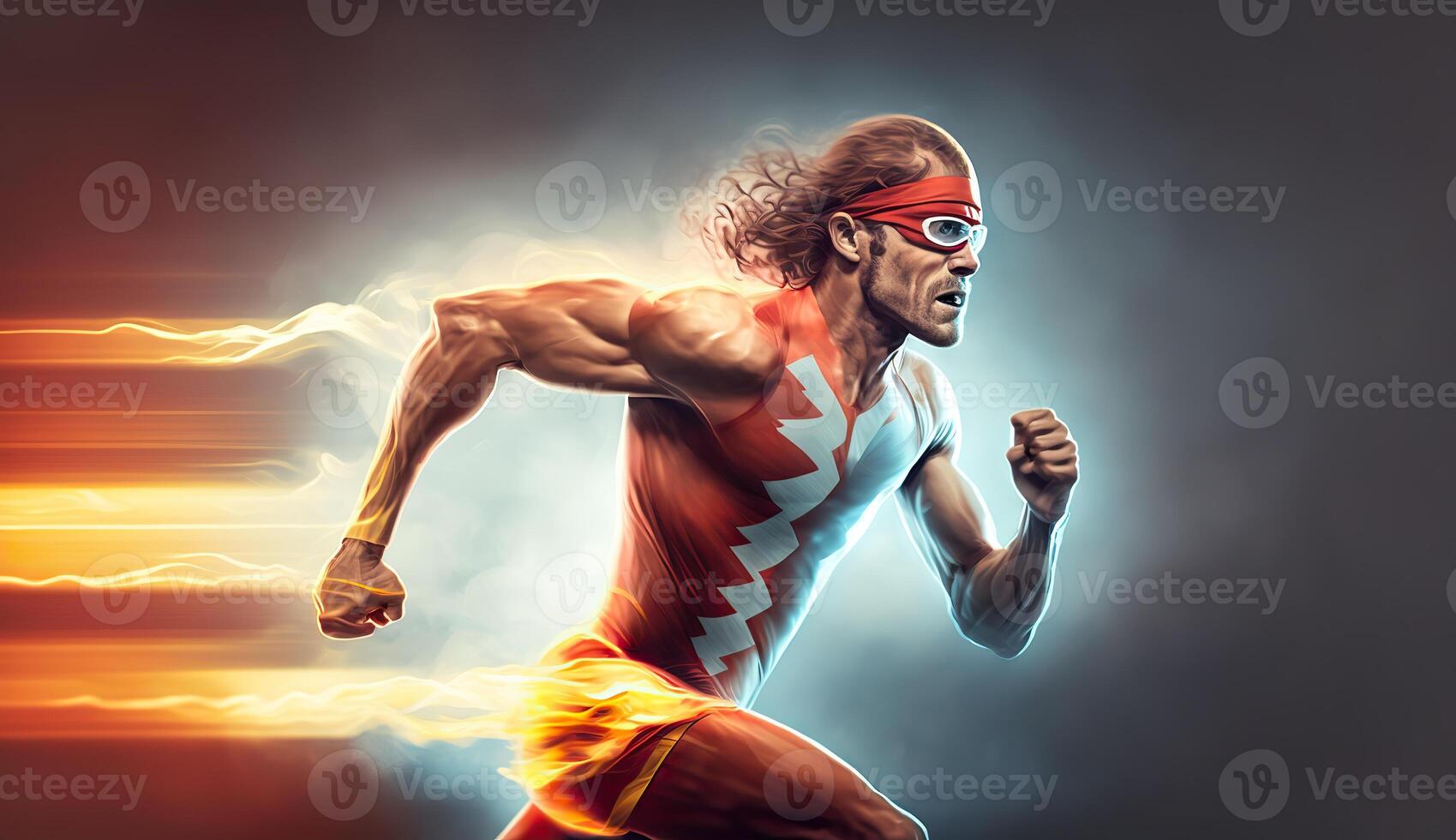 . . Photo shot realistic of running jogging walking man in the urban city park. Outdoor adventure superhero flash vibe. Graphic Art