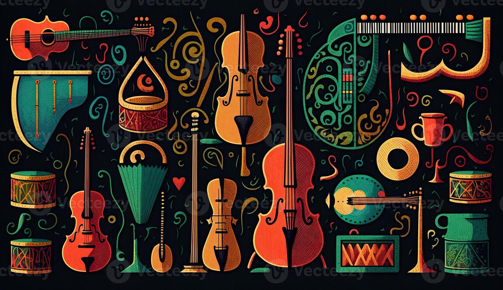 . . Abstract music sound audio pattern background with music instruments. Graphic Art photo