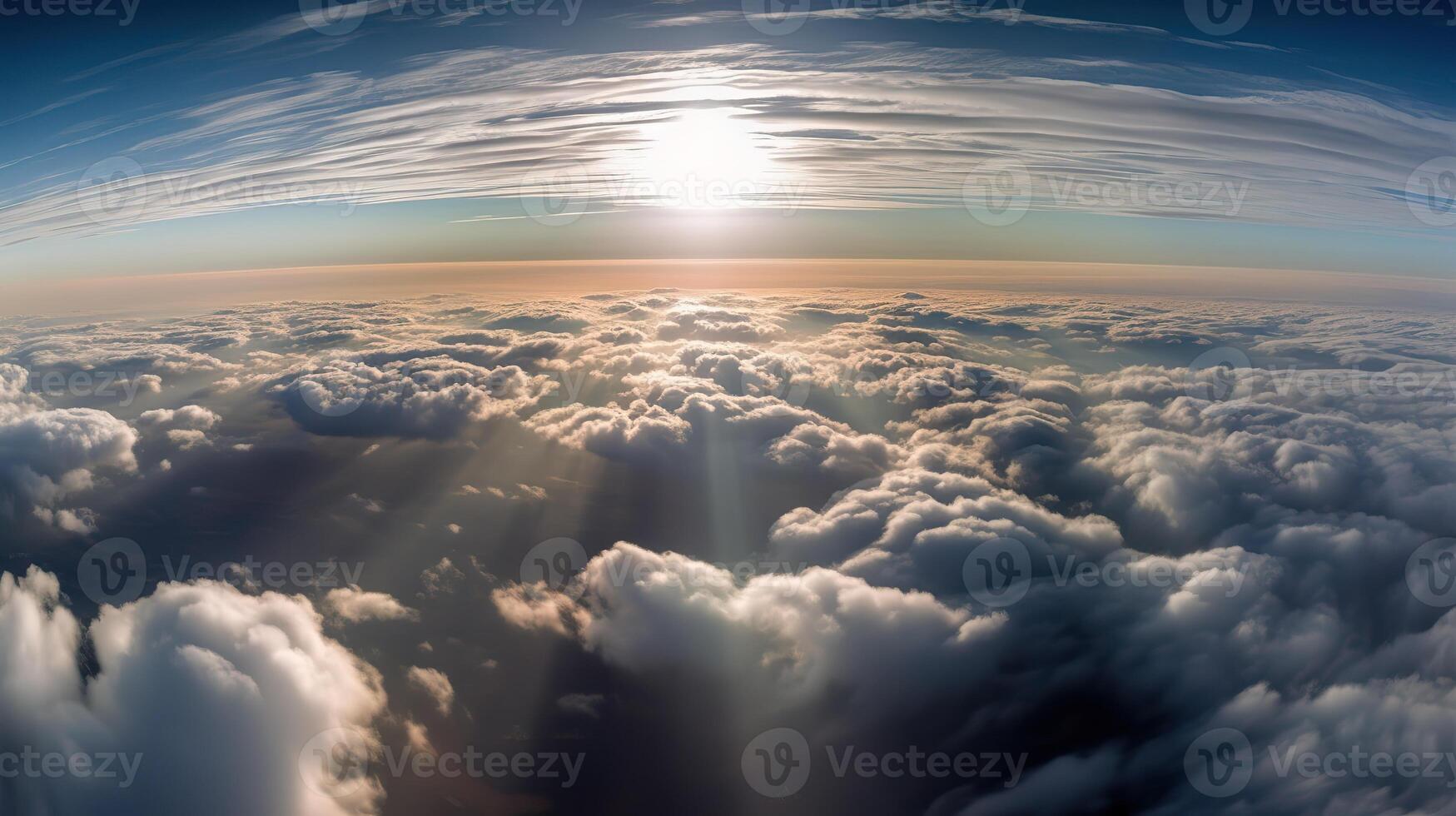 . . Photo of close clouds sky top of the skyline. Photography from the plane. Graphic Art