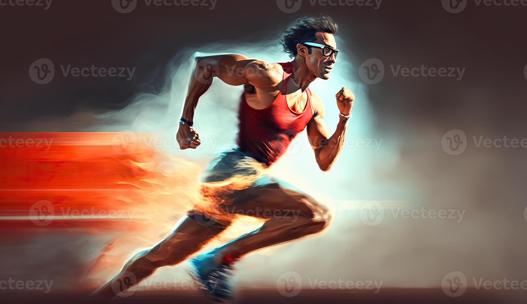 . . Photo shot realistic of running jogging walking man in the urban city park. Outdoor adventure superhero flash vibe. Graphic Art