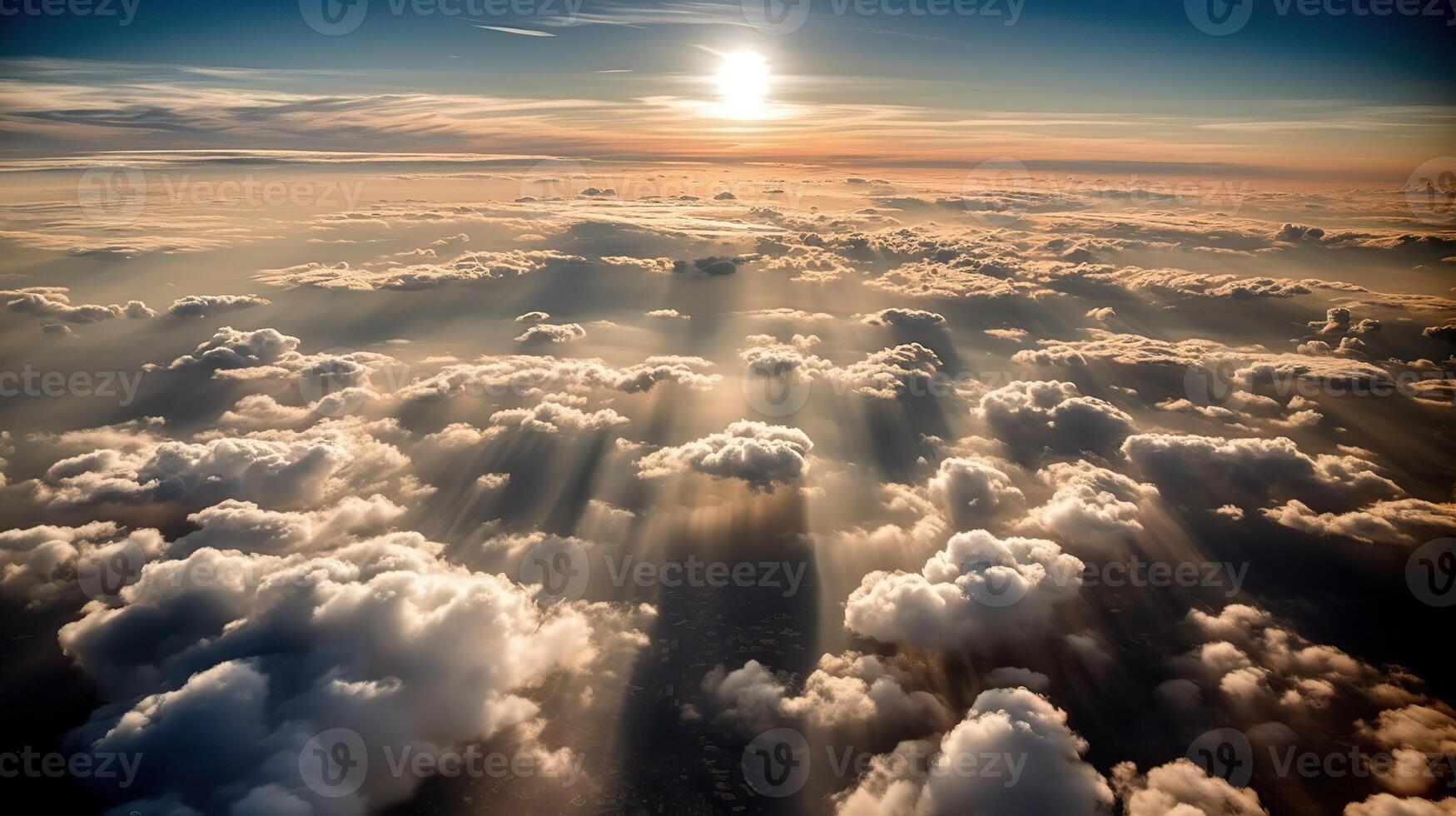 . . Photo of close clouds sky top of the skyline. Photography from the plane. Graphic Art