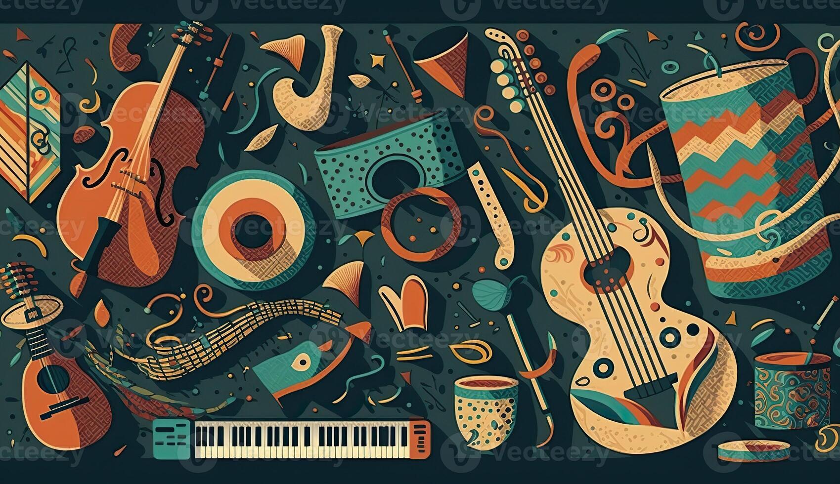 . . Abstract music sound audio pattern background with music instruments. Graphic Art photo