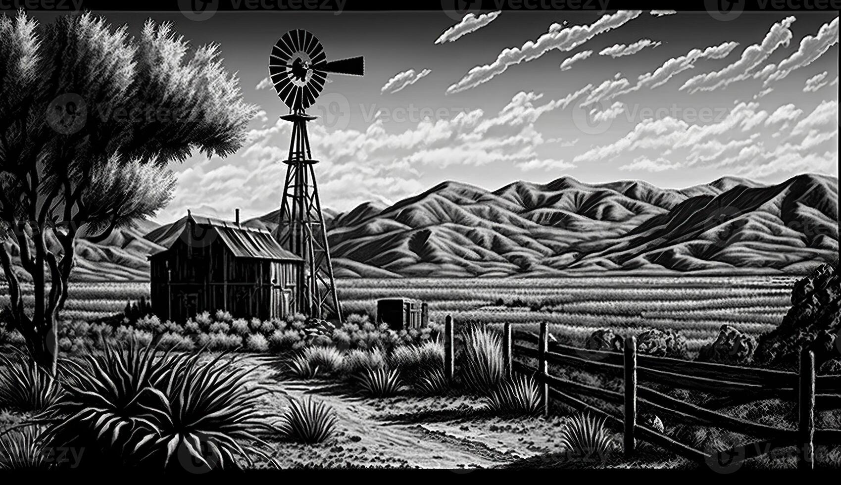 . . Native american western scene background with and rocks landscape. Can be used for home decoration. Wild west. Black and white. Graphic Art photo