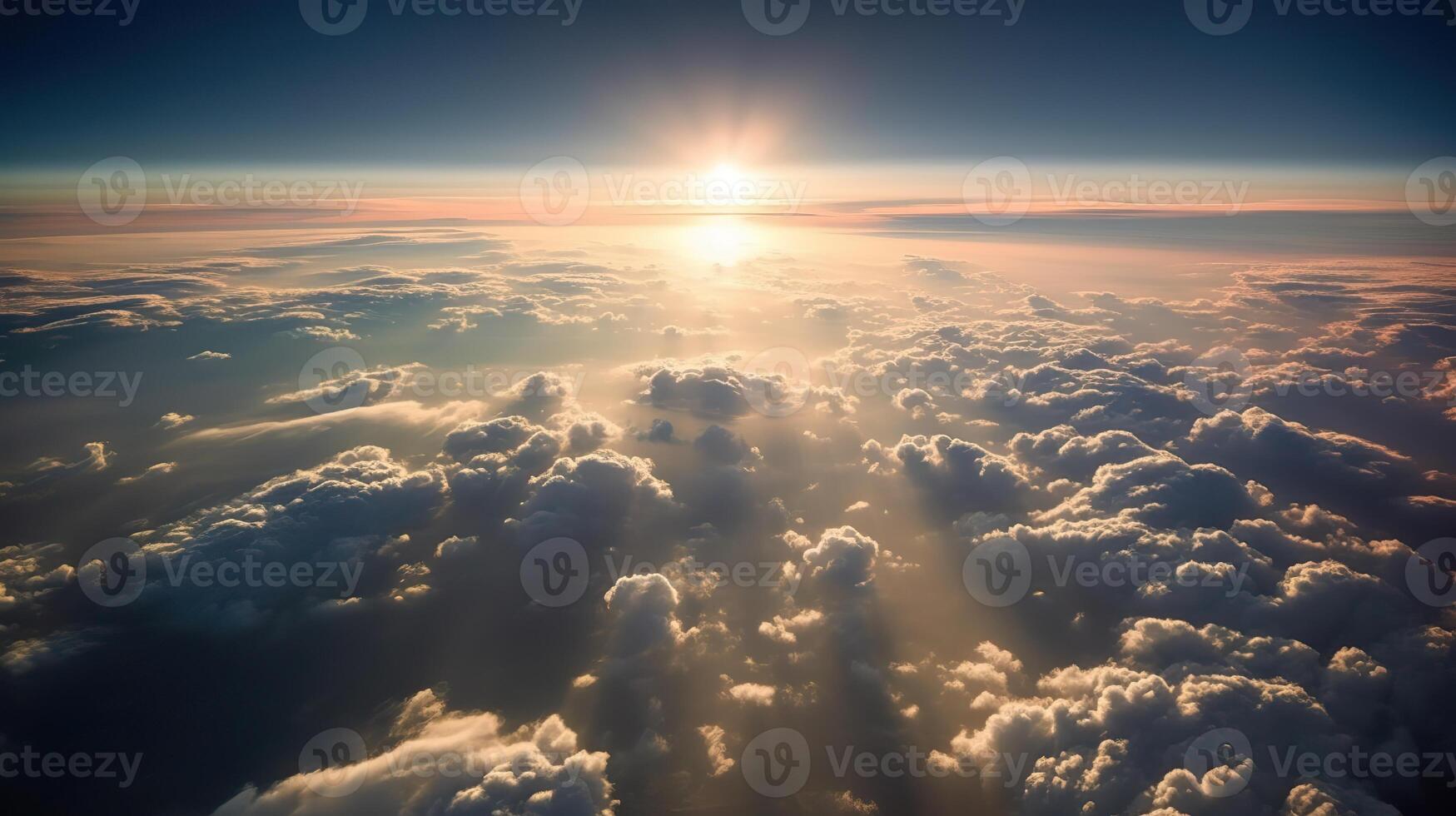 . . Photo of close clouds sky top of the skyline. Photography from the plane. Graphic Art