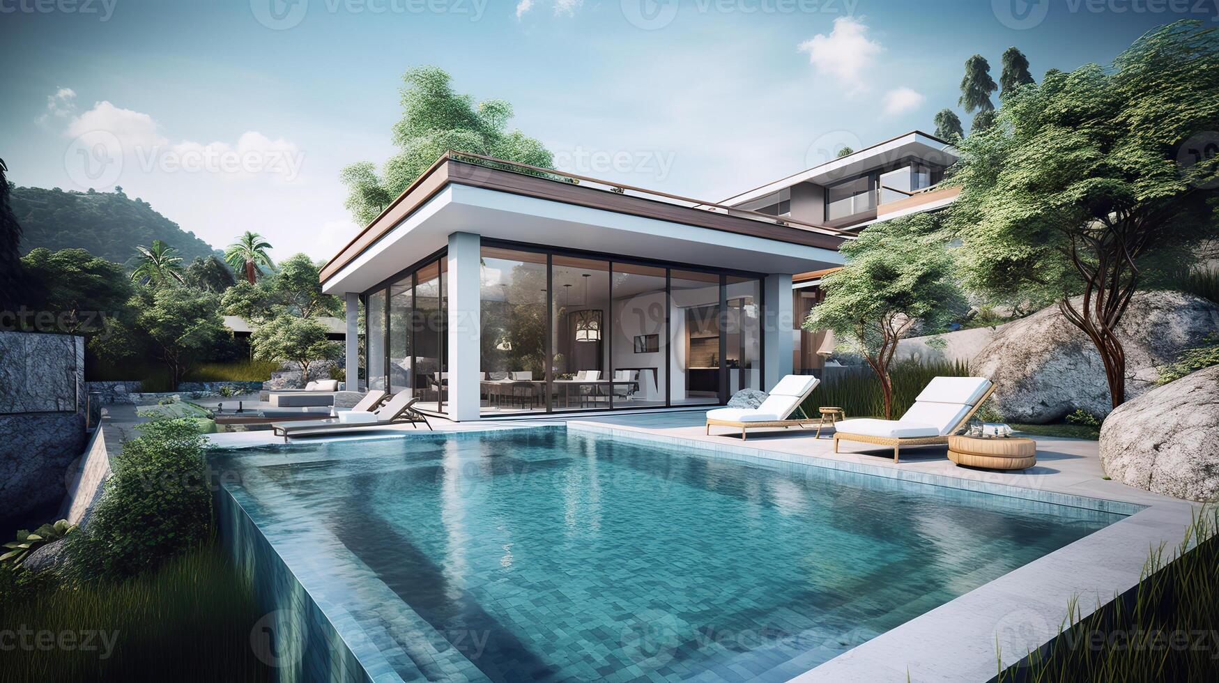 . . Photo render of luxury villa with pool. Millionaires life vacation vibe Graphic Art