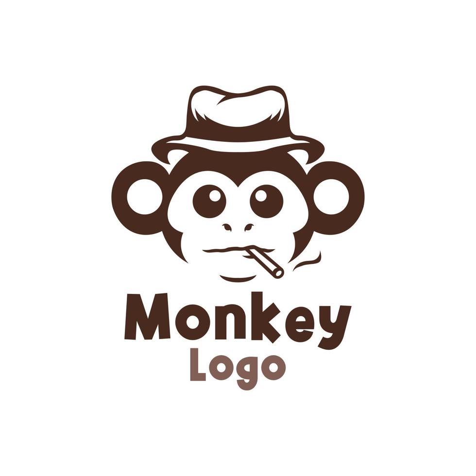 Smoking Monkey Wearing Hat Logo Design Isolated On White Background vector