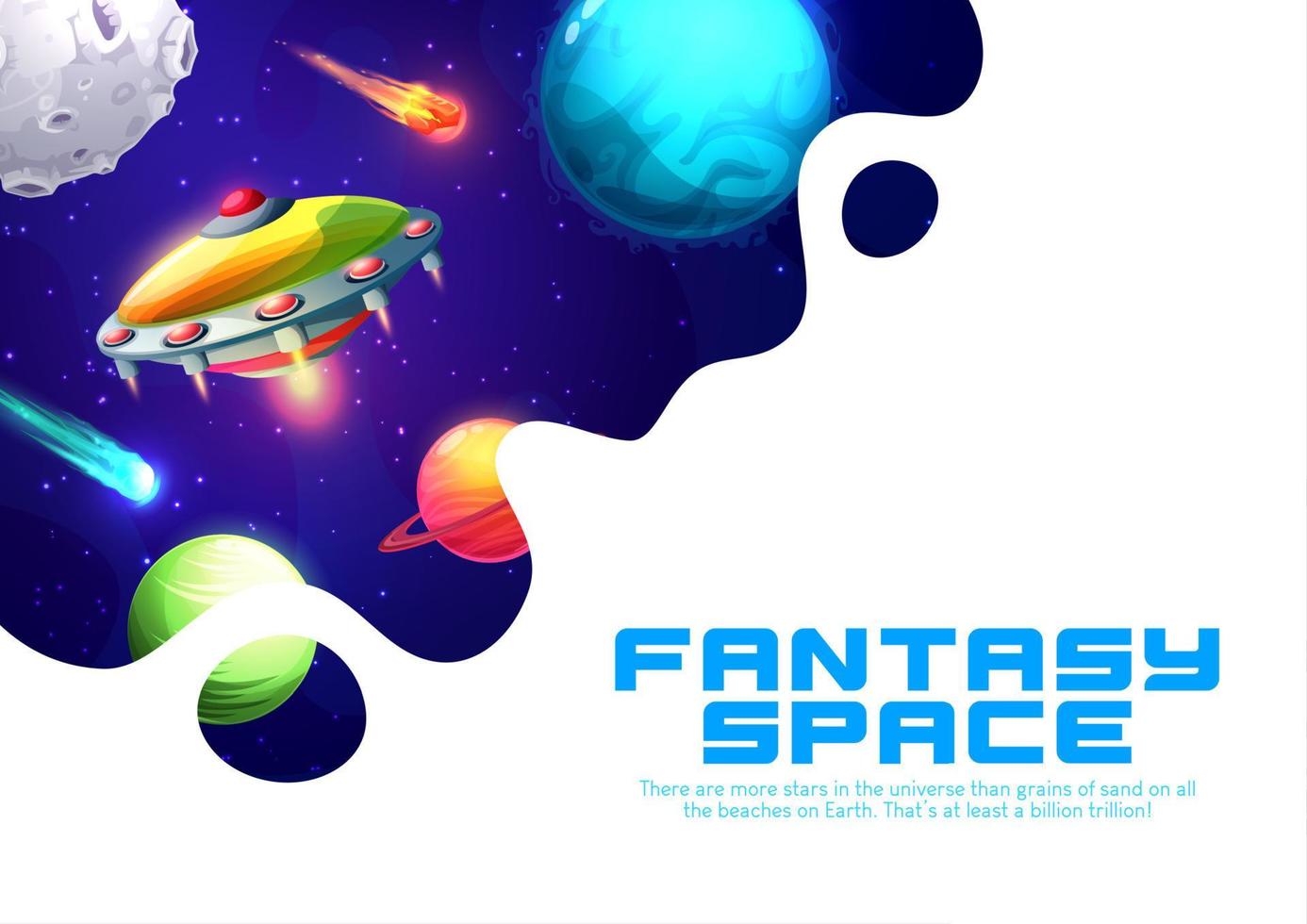 UFO in starry galaxy. Space landing page template vector