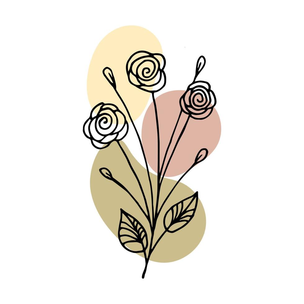 mano dibujado contorno flor en garabatear estilo con resumen color salpicaduras agregado. ilustración, vector