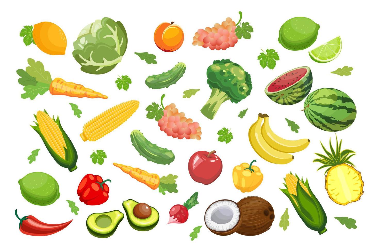 Big set of fruits and vegetables. Food, agriculture illustration ...