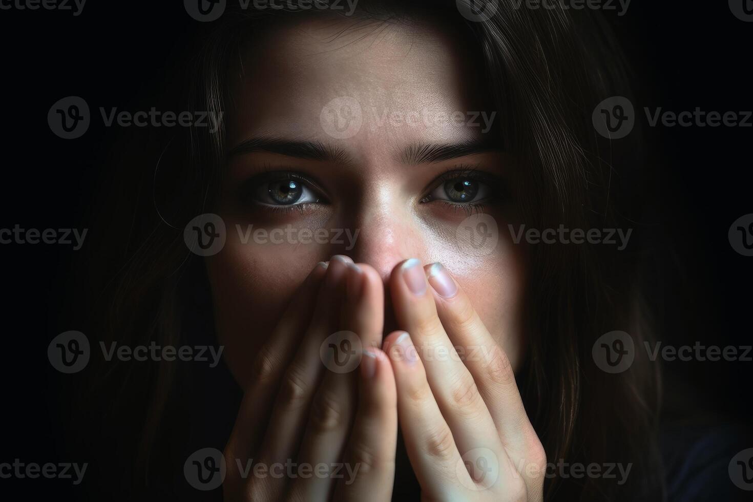 Face palm portrait of a woman created with technology. photo
