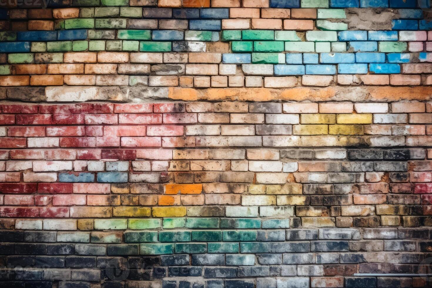 Colorful brick wall background texture created with technology. photo