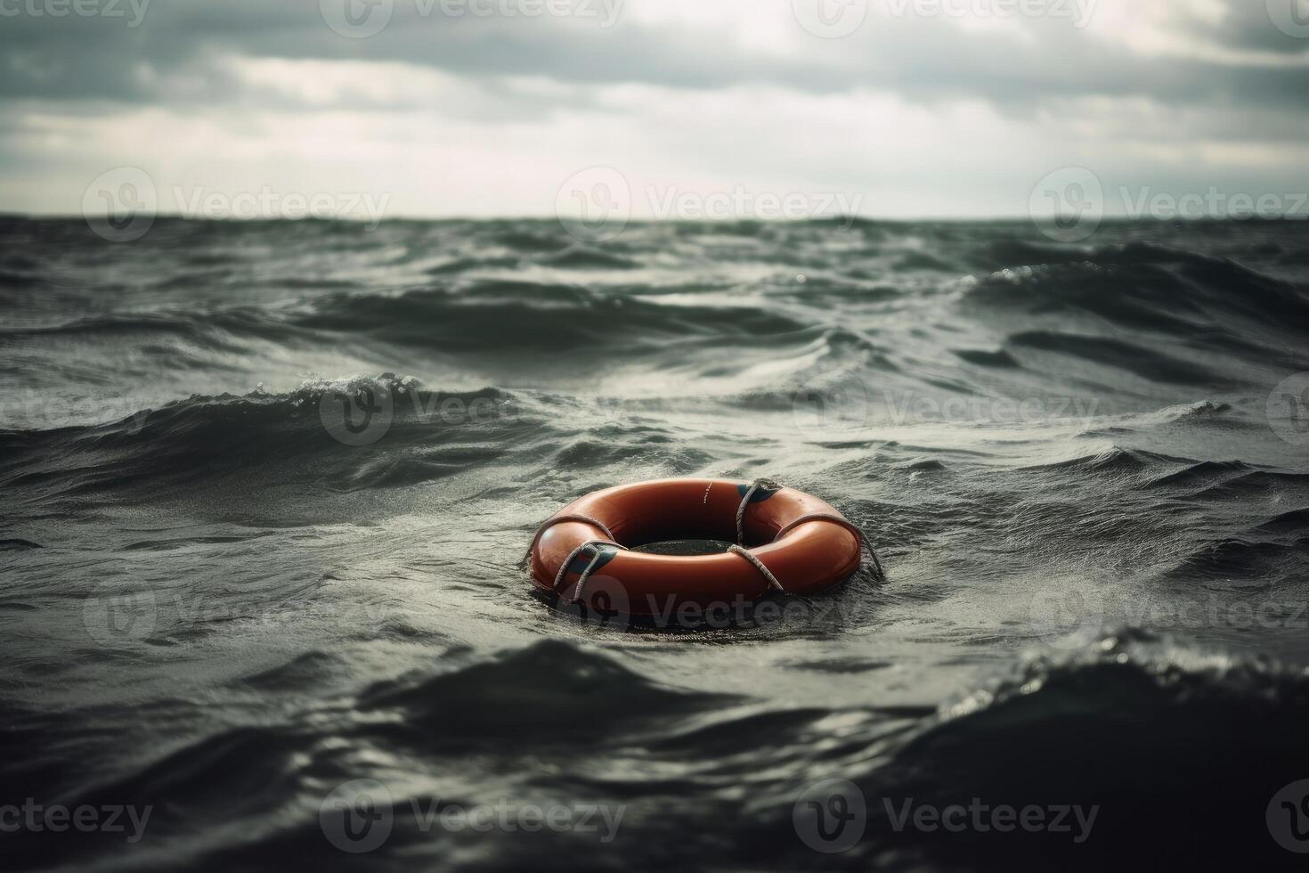 Lifebuoy on a stormy water created with technology. photo