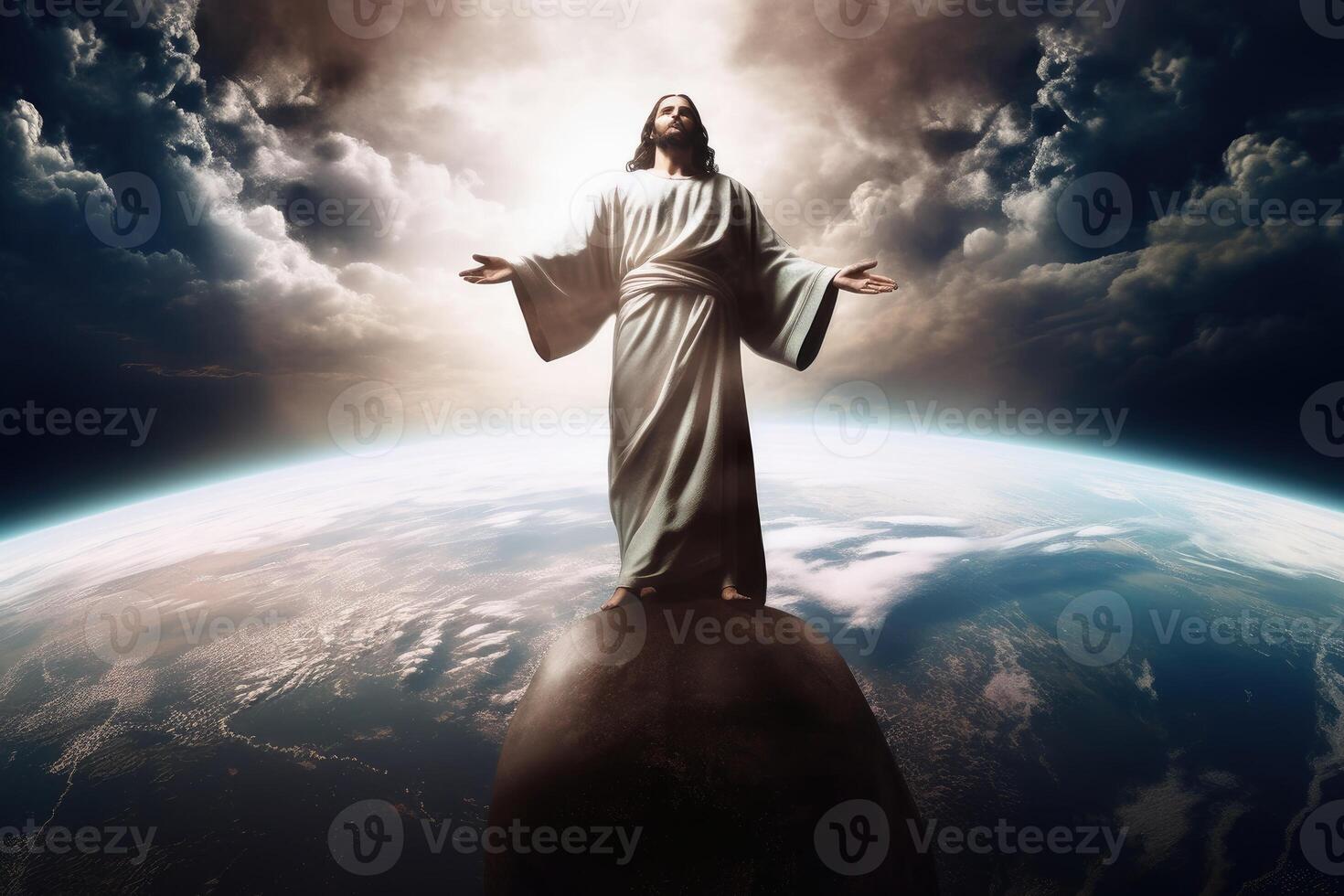 Jesus Christ savior of the world created with technology. photo