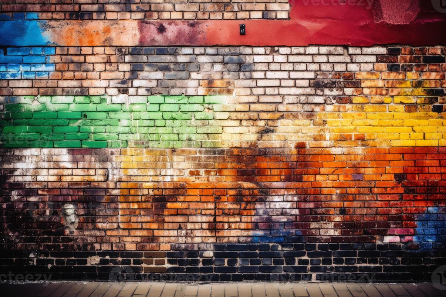 Colorful brick wall background texture created with technology. photo