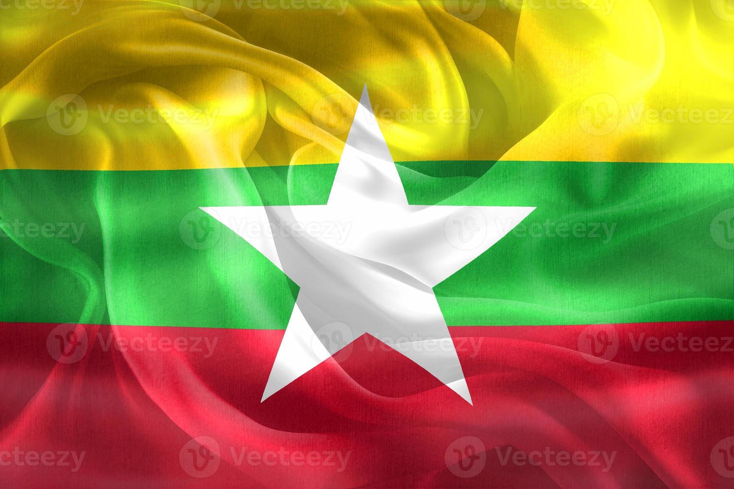 3D-Illustration of a Myanmar flag - realistic waving fabric flag photo