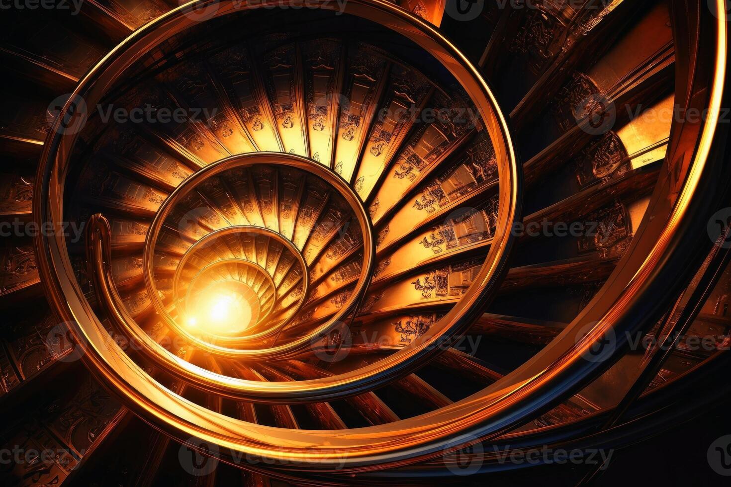 Golden spiral digital artwork created with technology. photo