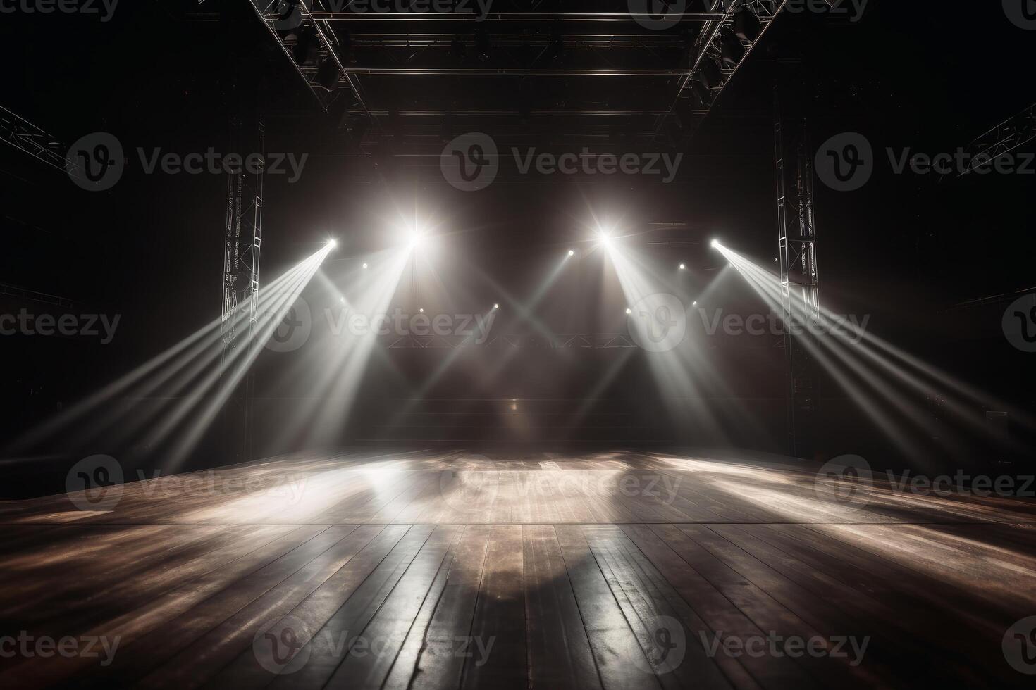 Empty stage with light beams background created with technology. photo