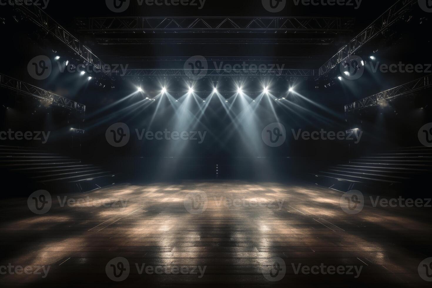 Empty stage with light beams background created with technology. photo