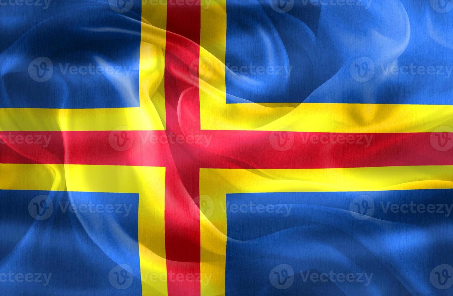 Aland Islands flag - realistic waving fabric flag photo
