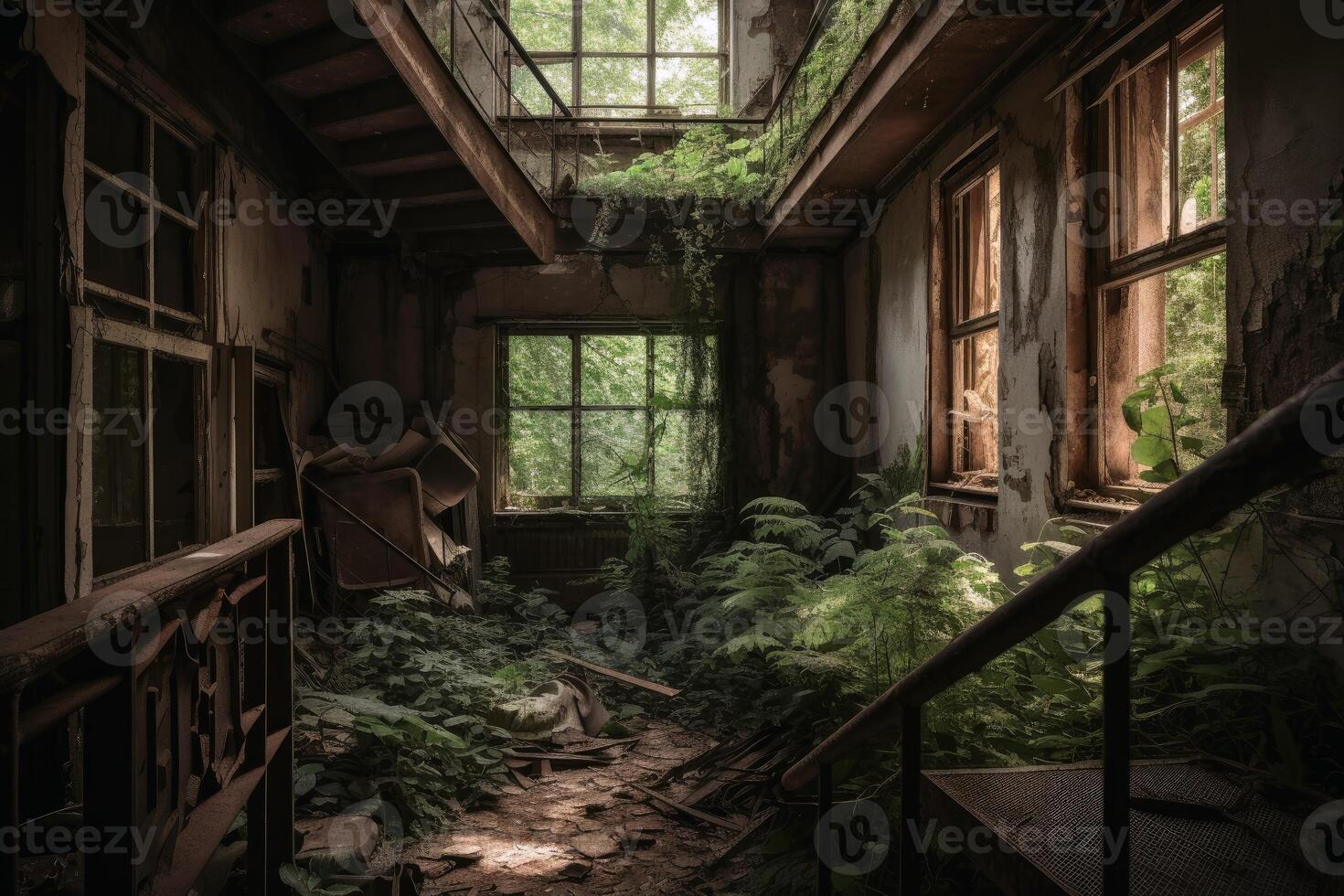 Lost and abandoned place created with technology. photo