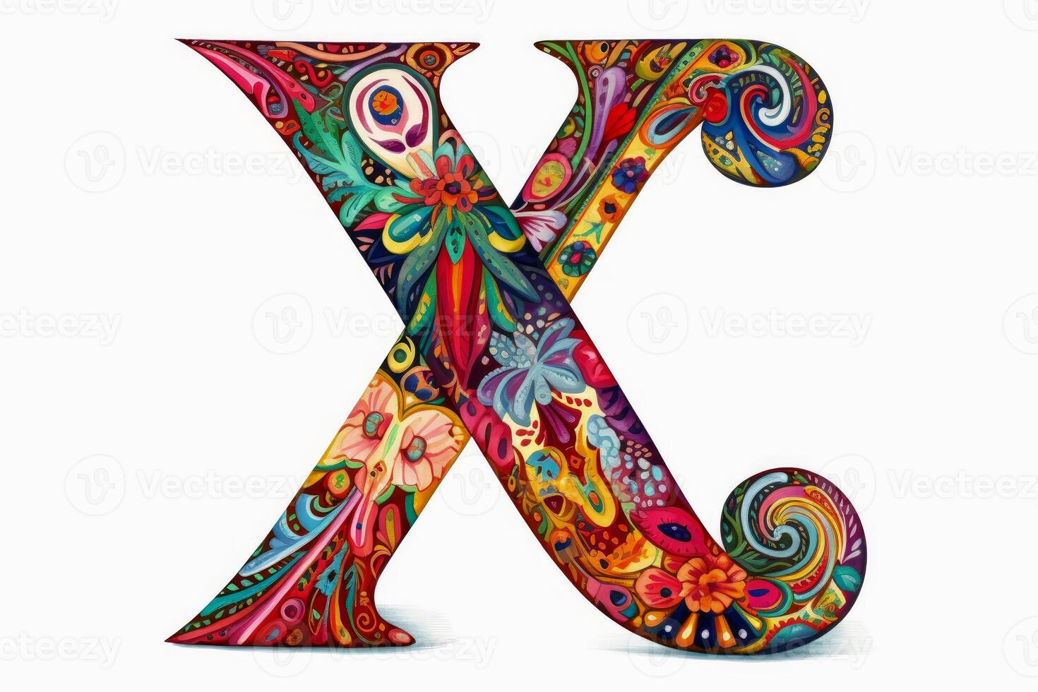 A very colourful and ornate letter X on a white background created with technology. photo