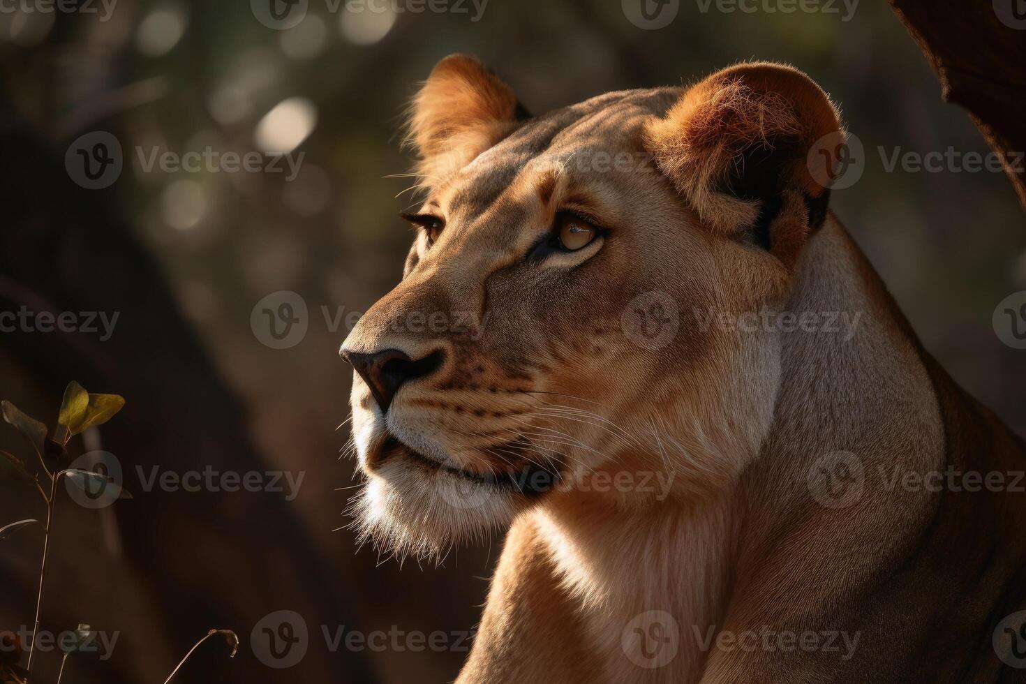 A beautiful lioness portrait created with technology. photo