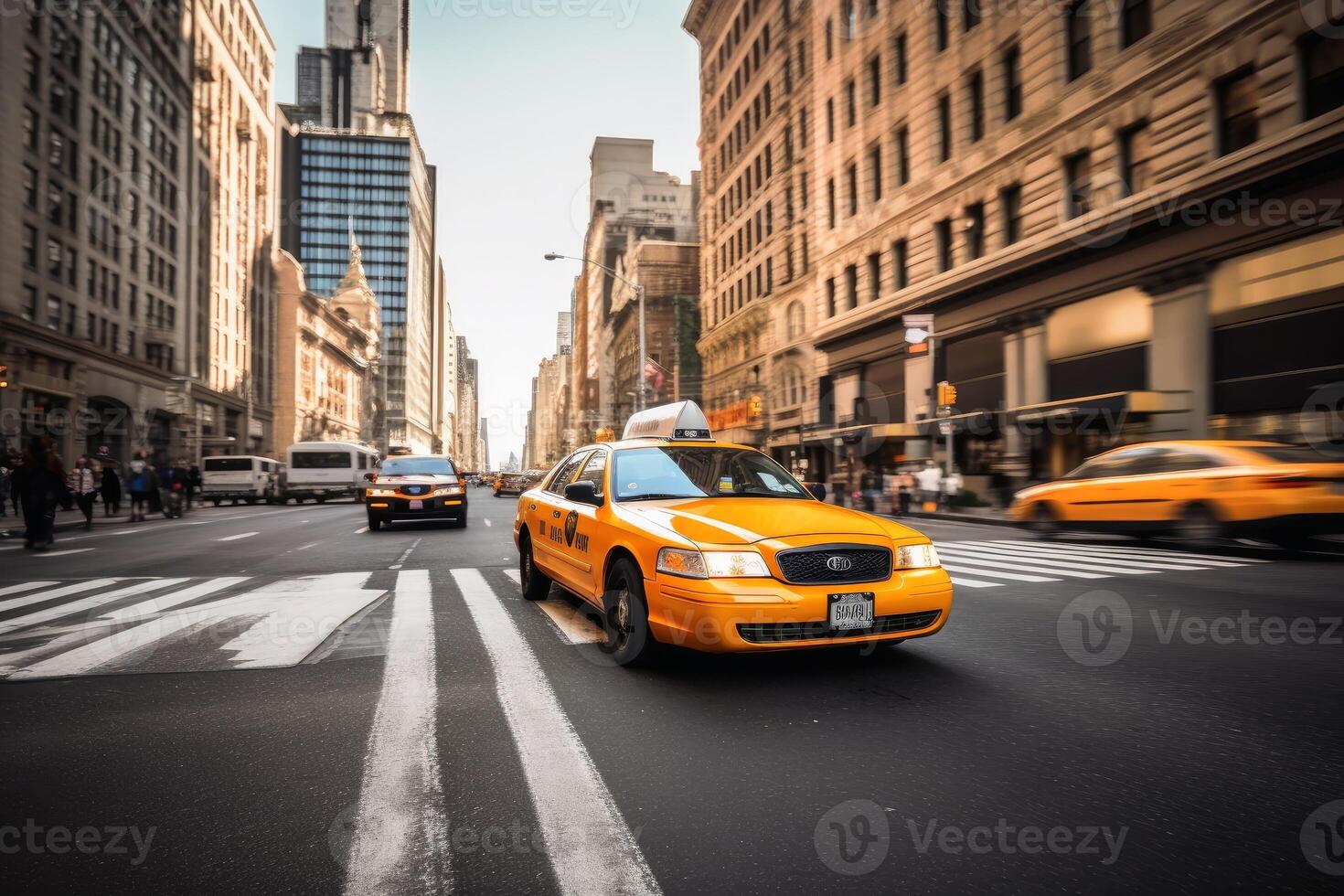 un amarillo Taxi en el calles de nuevo York creado con generativo ai tecnología. foto