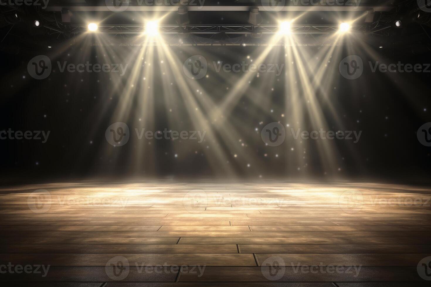 Empty stage with light beams background created with technology. photo