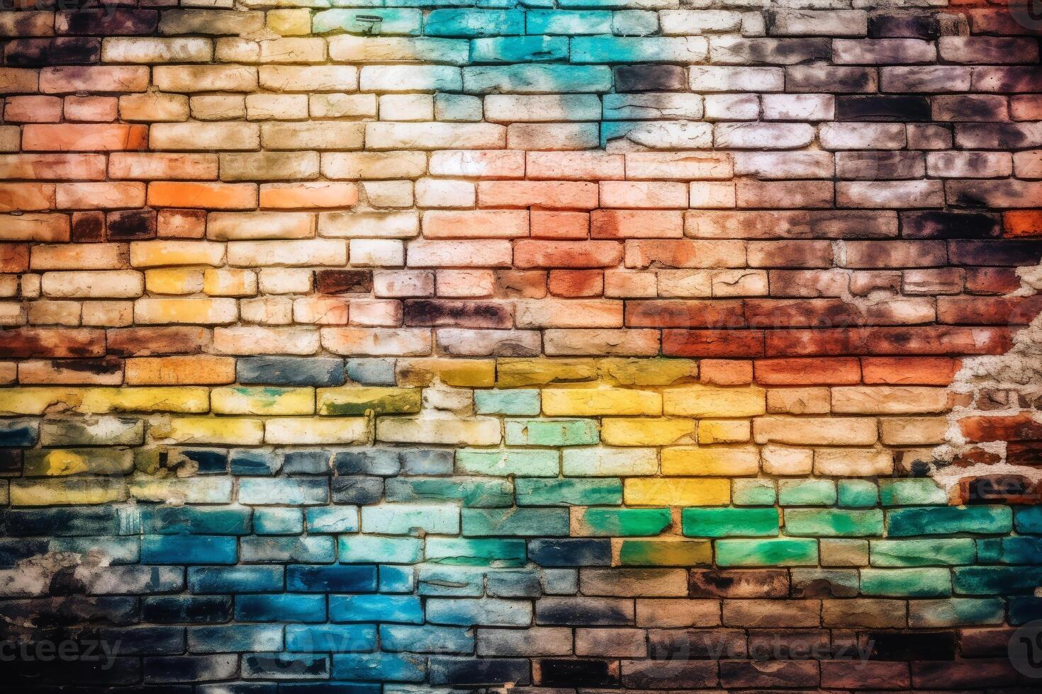 Colorful brick wall background texture created with technology. photo