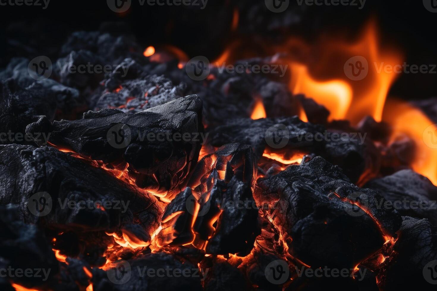 Glowing ember from burning coal background texture created with technology. photo