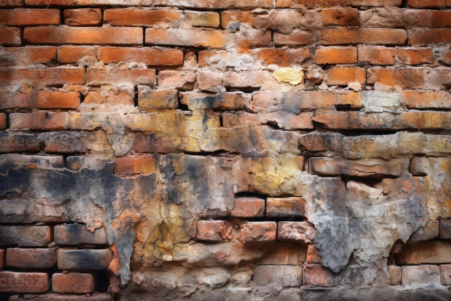 An ancient brick wall background texture created with technology. photo