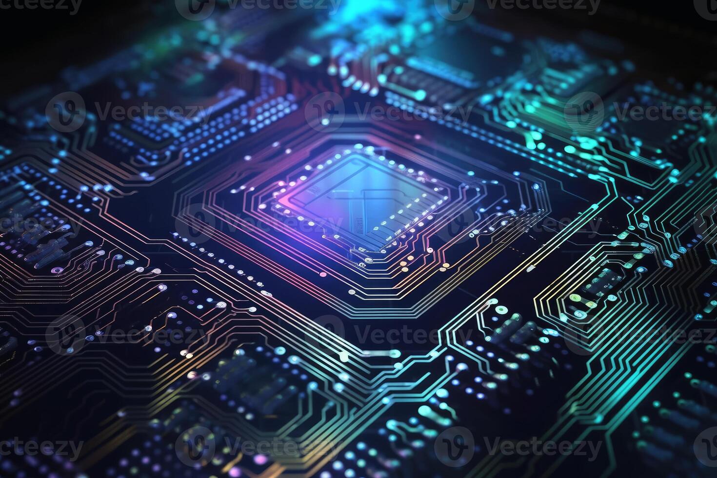 Abstract circuit design of a computer board created with technology. photo