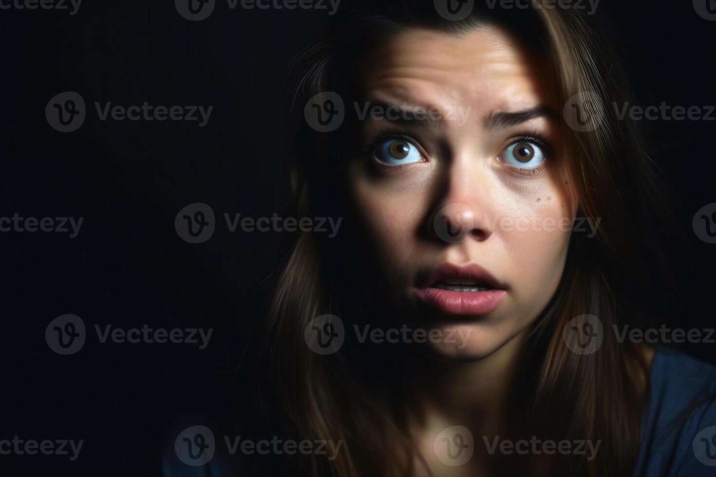 retrato de un aturdido mujer en estudio ligero creado con generativo ai tecnología. foto