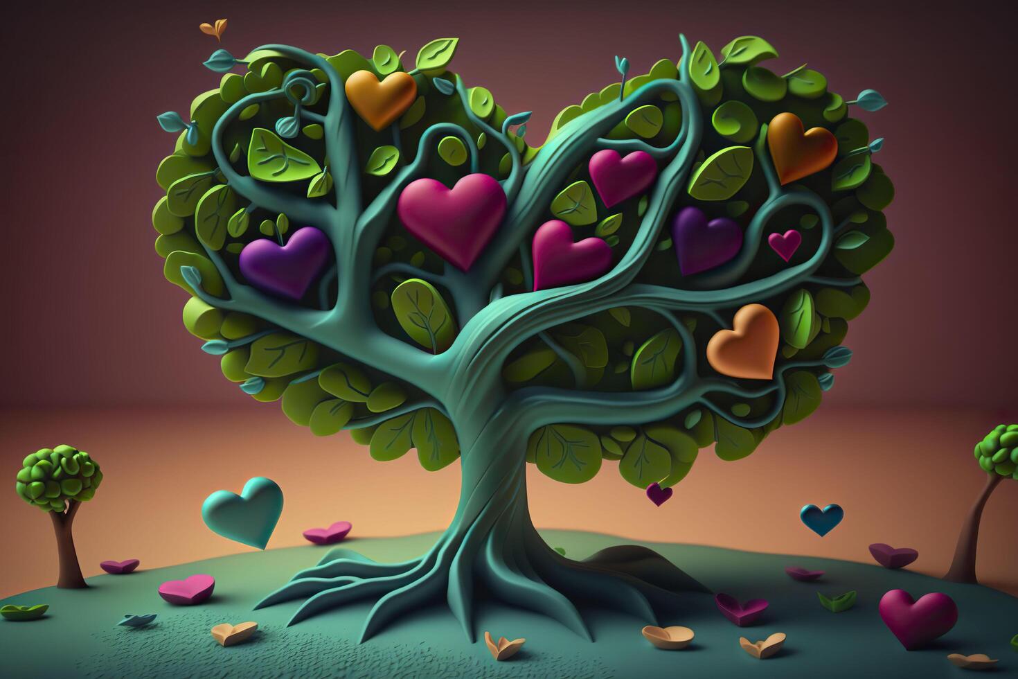 Plasticine tree with heart leaves. . photo