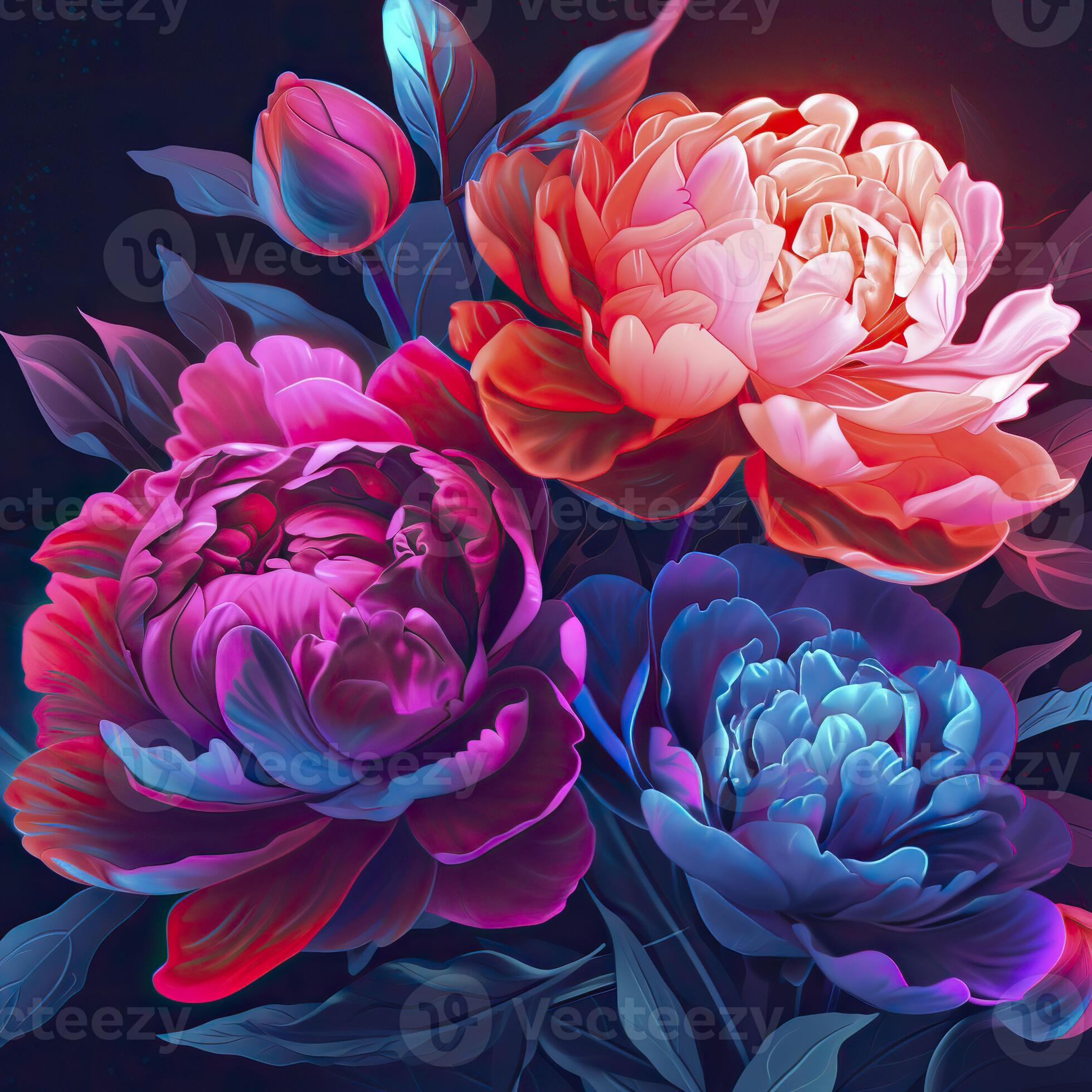 Peonies in neon colors. Generative AI. 23193093 Stock Photo at