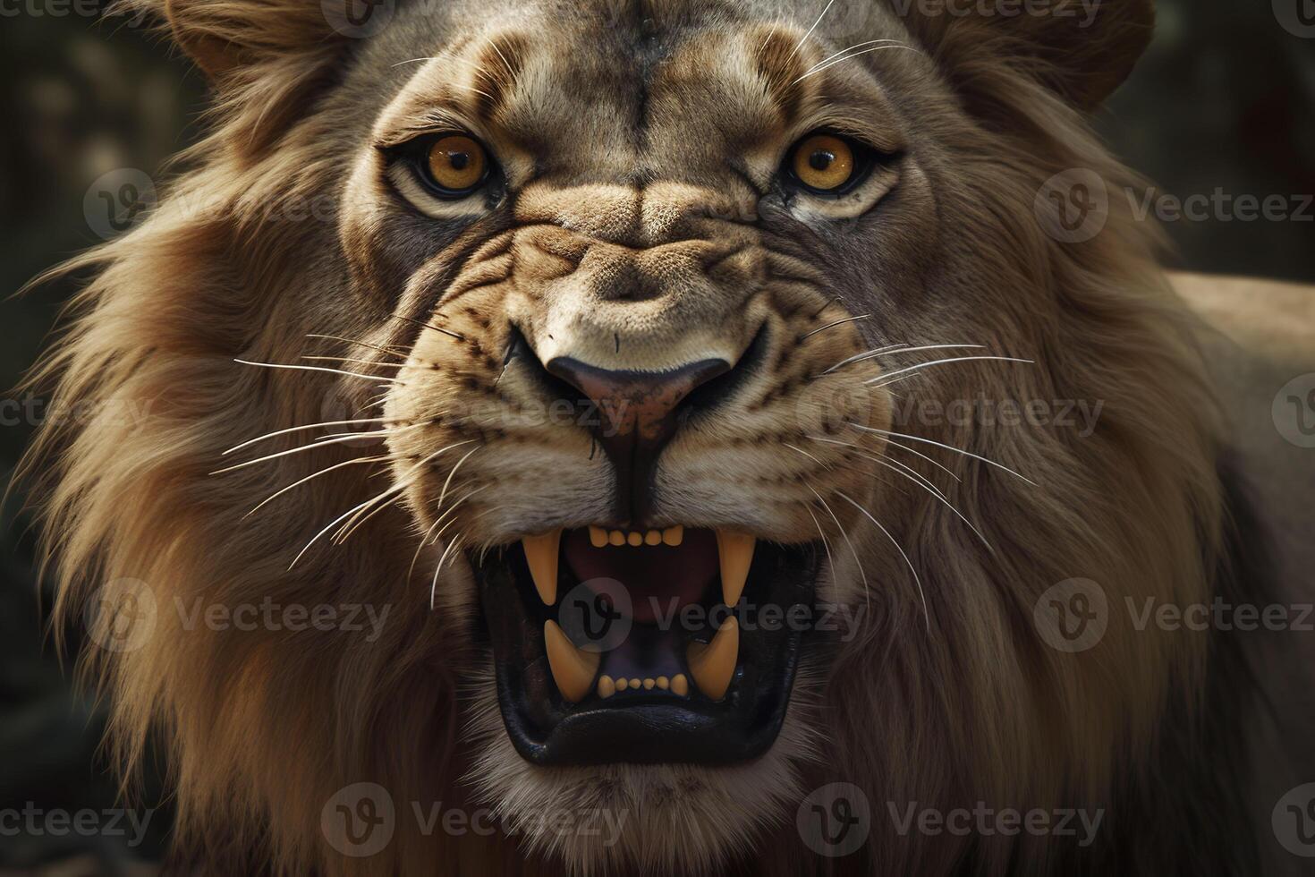 Growling lion close up. . photo