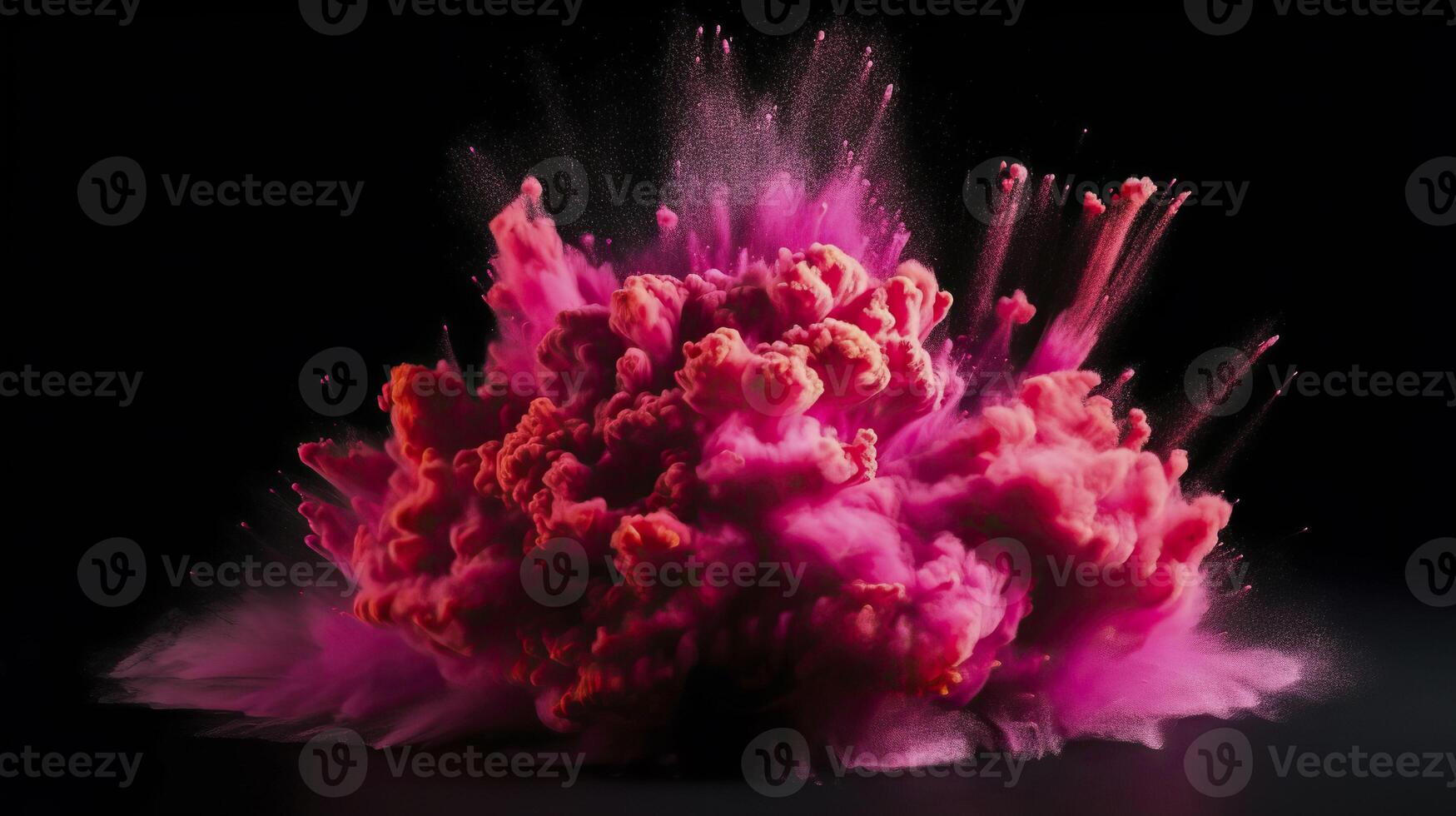 Explosion of pink powder on black background. . photo