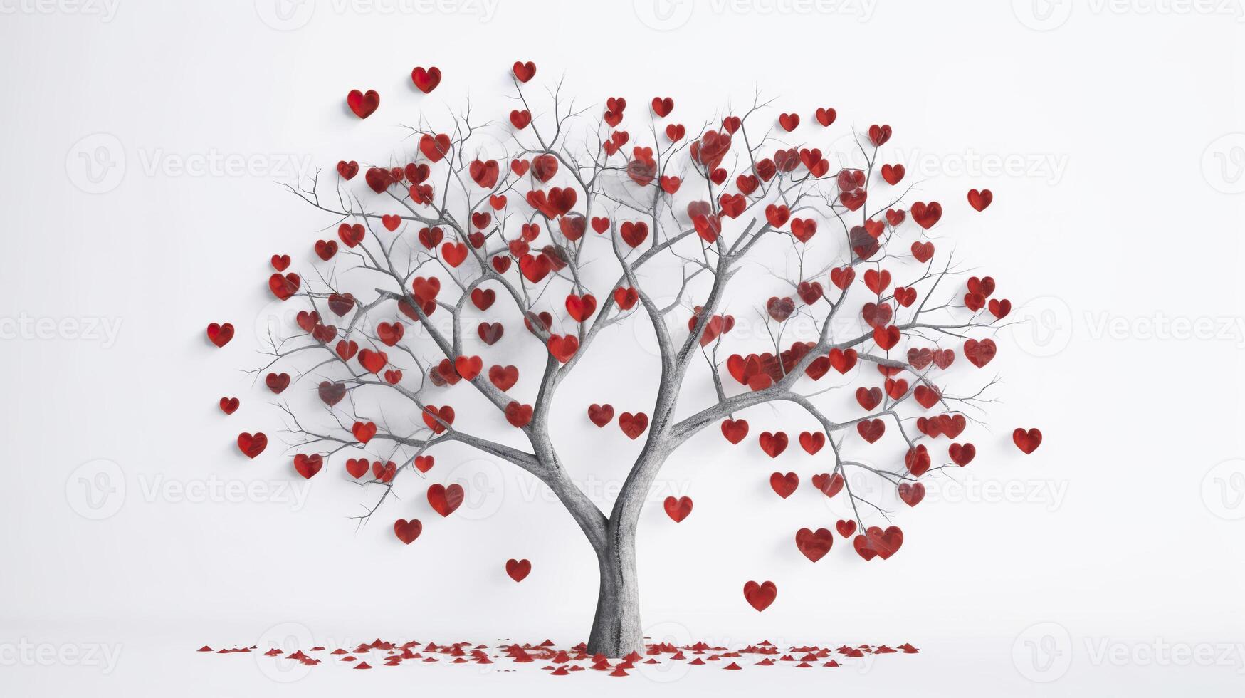 Tree with hearts on white background. Copy space. . photo