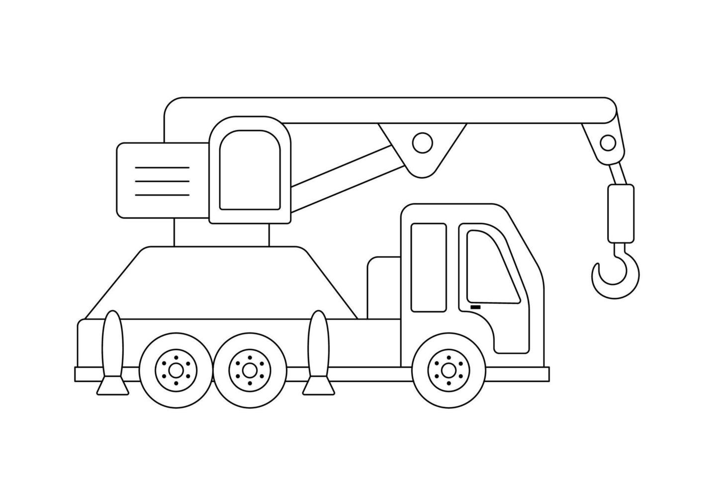 Construction crane. Outline illustration isolated on white background. Childish cute construction vehicle for coloring book vector