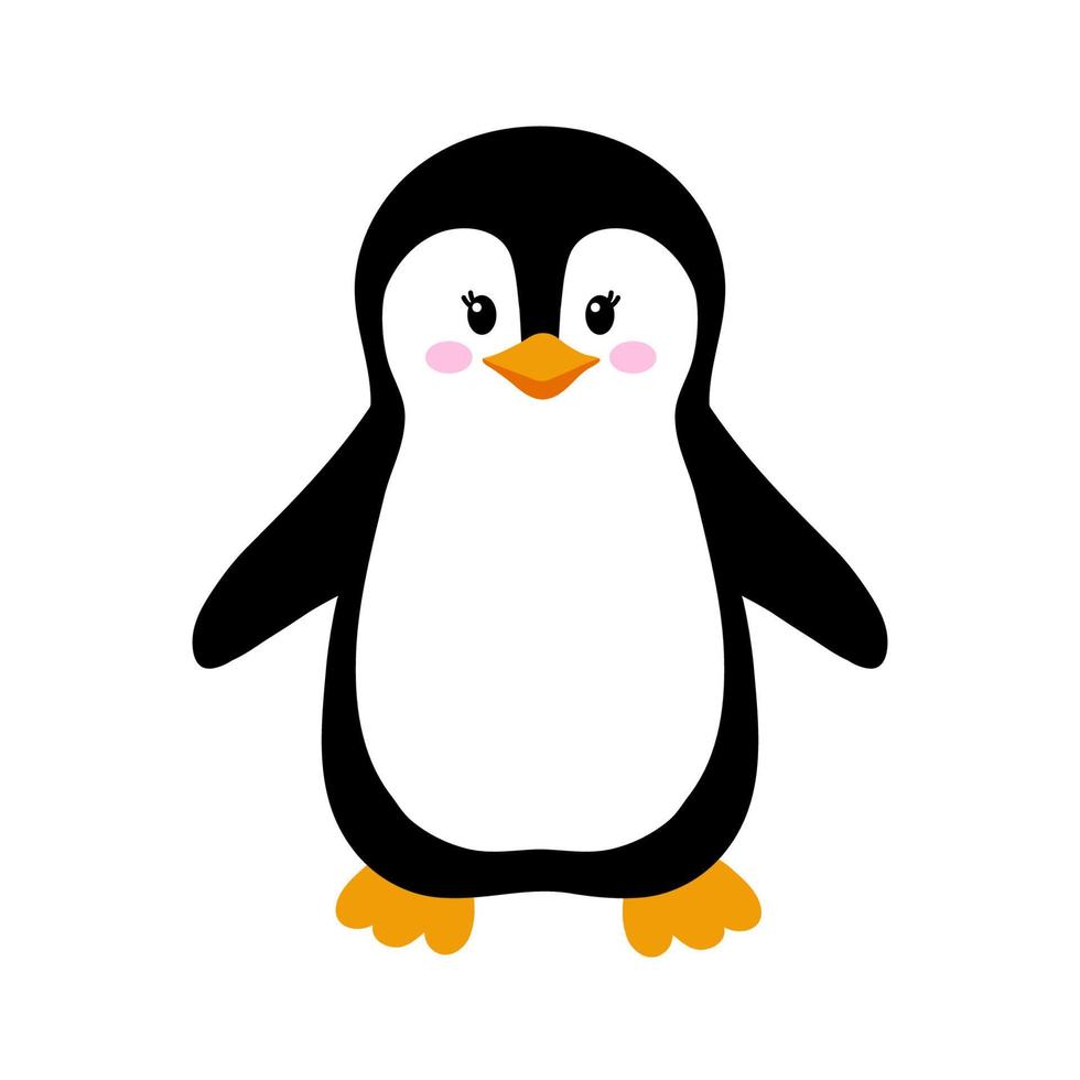 Vector illustration of cute little penguin isolated on white. Animal clipart in flat style.