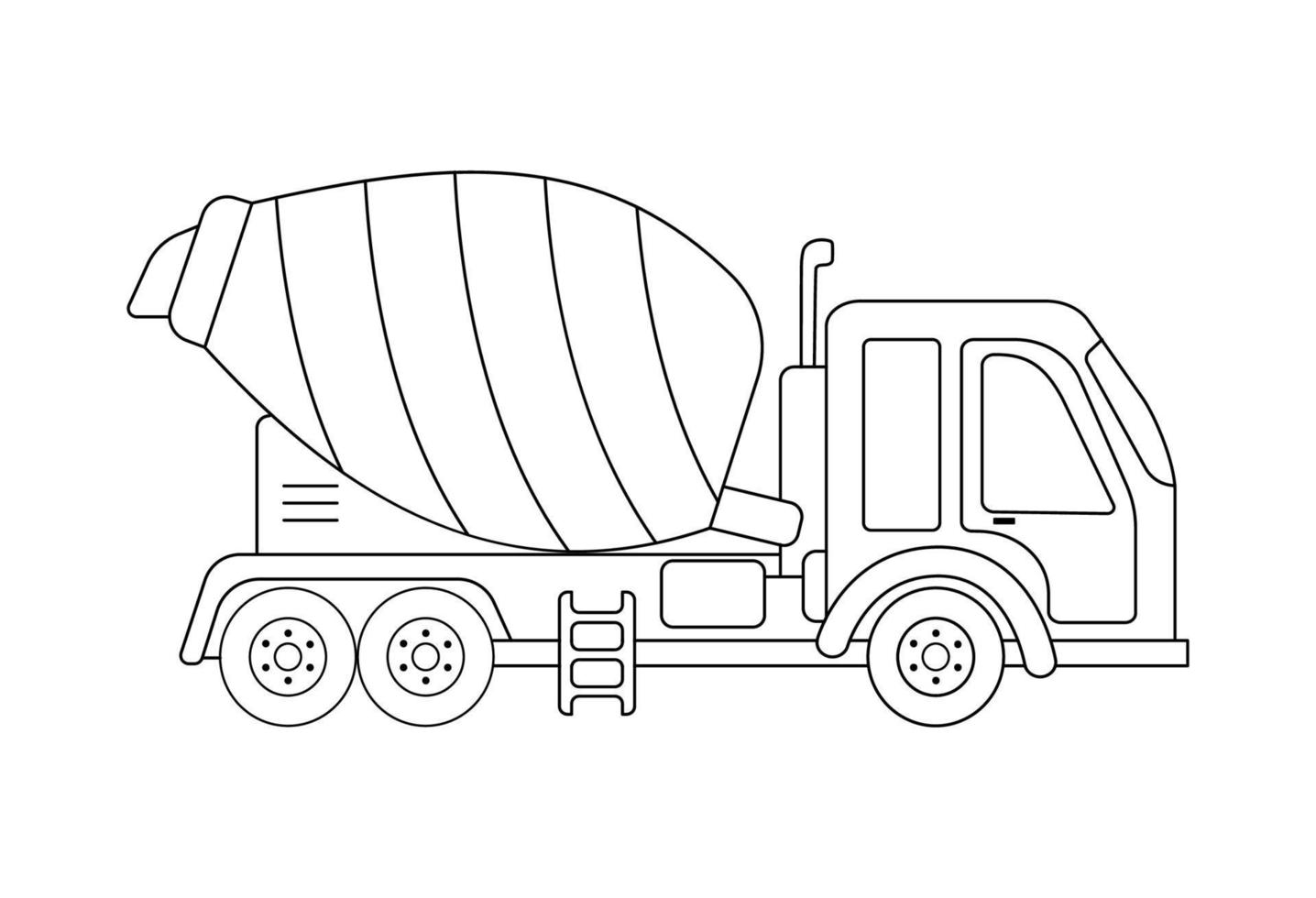 Concrete mixer linear icon. Outline vector illustration isolated on white background for coloring book. Construction transport for cement transportation